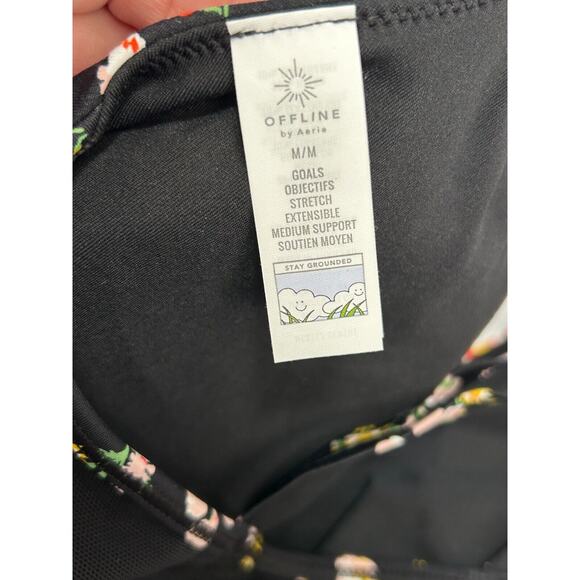 NWT Offline By Aerie Women's Goals Plunge Sports Bra in True Black Floral Size M - Picture 7 of 11